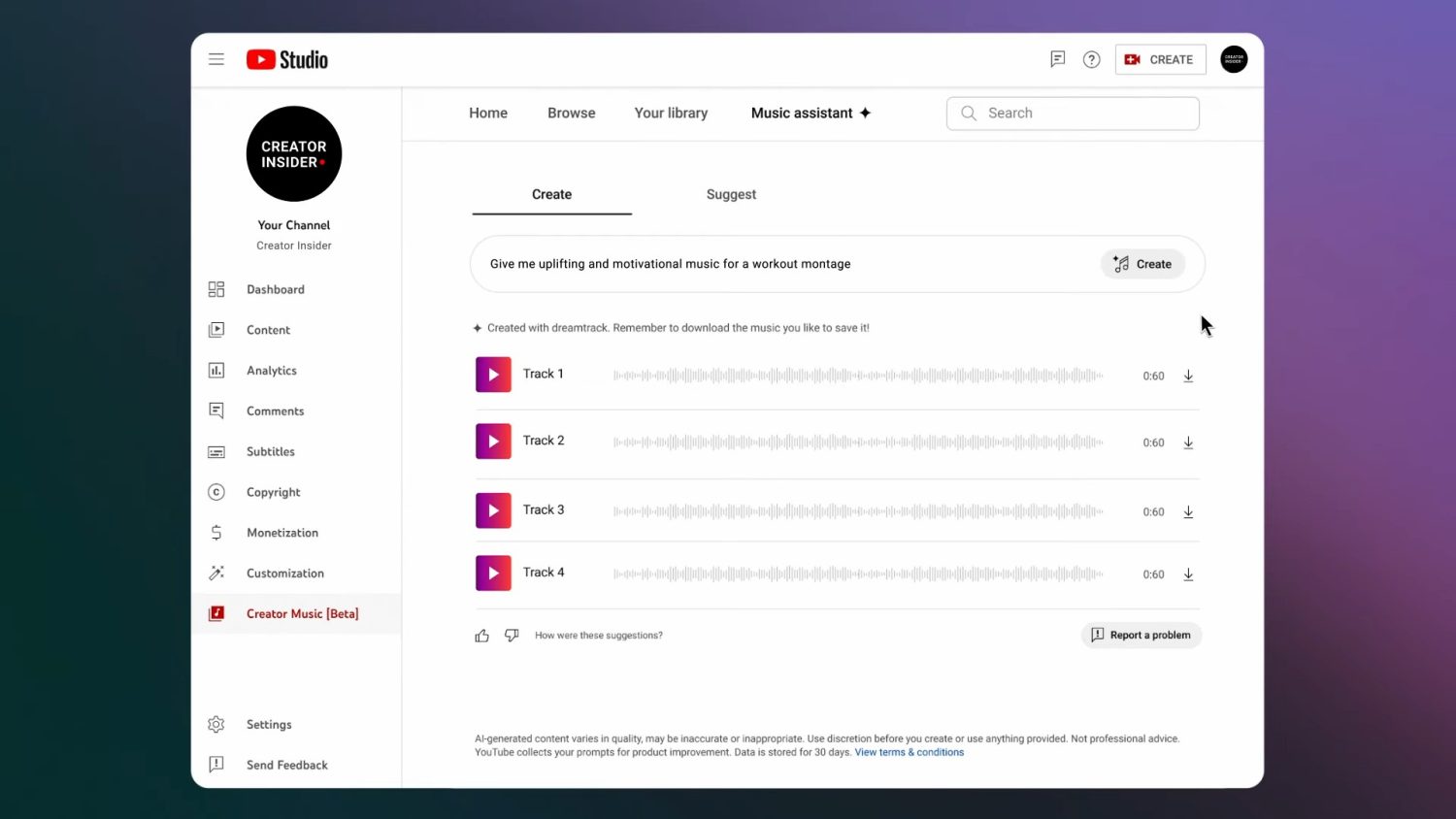 Assistant musical d'IA sur YouTube