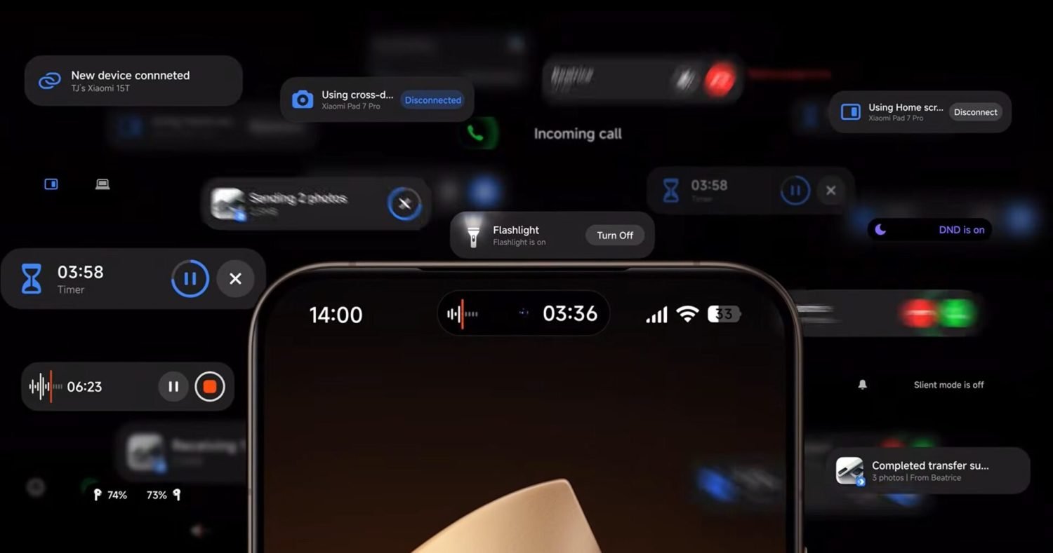 Xiaomi mobile avec Hyperos 3 et Hyper Island