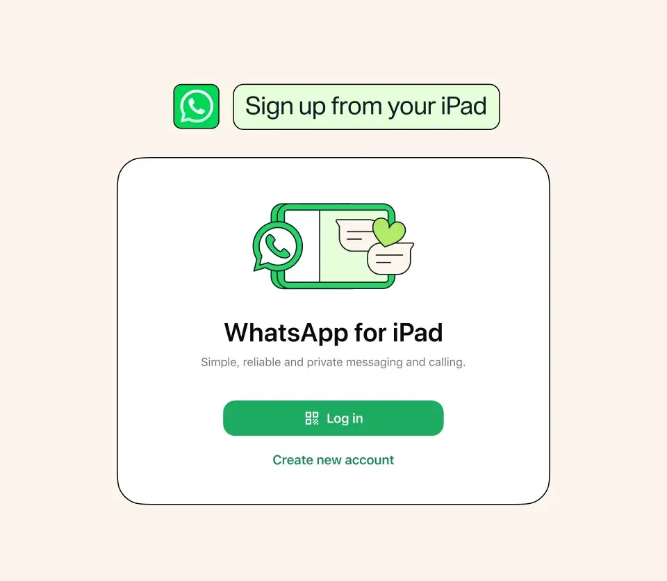 WhatsApp vous permet désormais de créer un compte depuis l'iPad. Image : Méta.