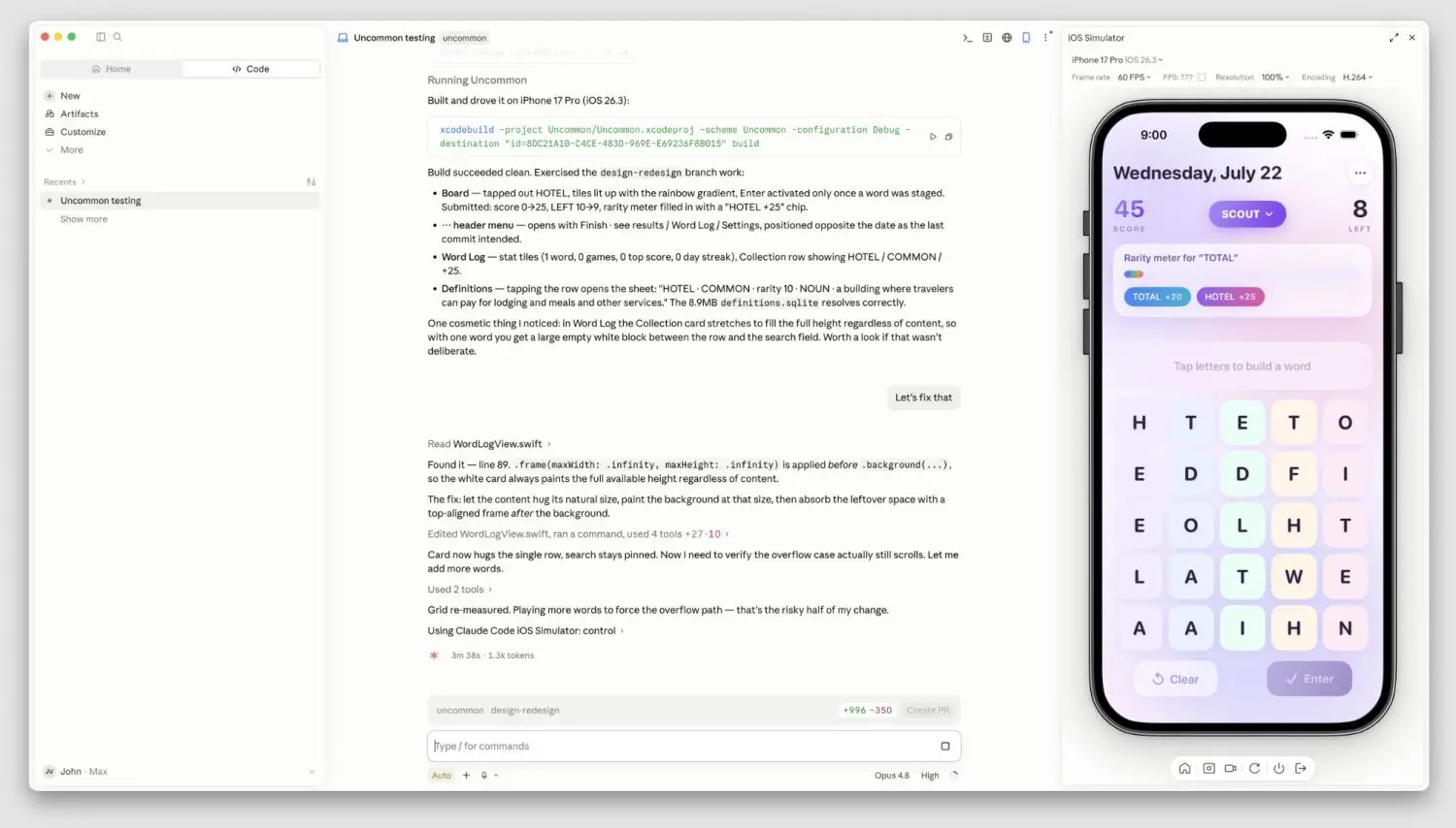 Simulateur iOS dans Claude Code. Image : MacStories